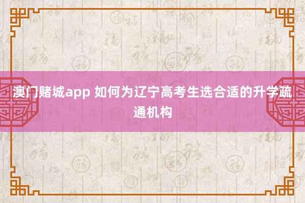 澳门赌城app 如何为辽宁高考生选合适的升学疏通机构