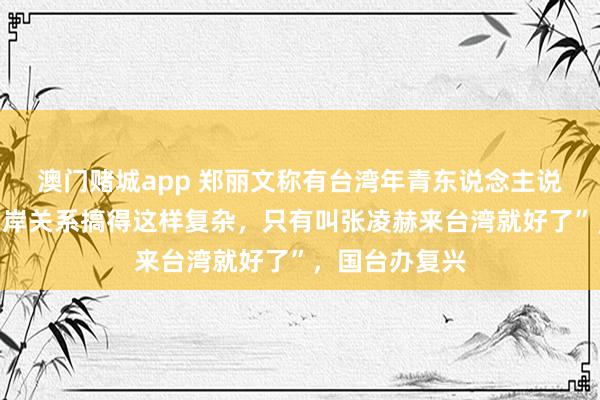 澳门赌城app 郑丽文称有台湾年青东说念主说“为什么把两岸关系搞得这样复杂，只有叫张凌赫来台湾就好了”，国台办复兴