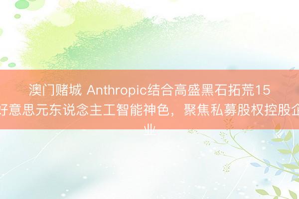 澳门赌城 Anthropic结合高盛黑石拓荒15亿好意思元东说念主工智能神色，聚焦私募股权控股企业